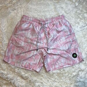Island Planet men’s large Palm Print Pink swim trunks mesh lined 6” Inseam